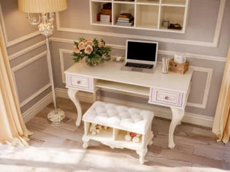 Стол письменный с полкой навесной и банкеткой Маркиза 04 Алебастр Шампань