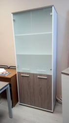 Шкаф 4 широкий верх стеклянные двери, низ закрытый Deka 10.19.171 Дуб Верцаска/Белый