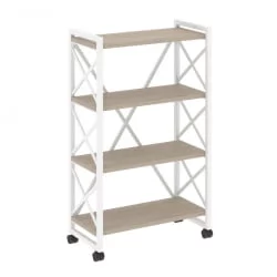 Стеллаж на колесных опорах - 4 полки LOFT  VR.L-MST.K-4.8 Металл белый Дуб Аттик