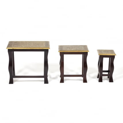 Комплект 3 столика Secret De Maison BRAHMA ( mod. ND-009) дерево манго/латунная чеканка, 56х36х50, 41х30х45, 24х24х40_1
