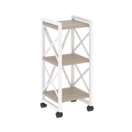 Стеллаж на колесных опорах - 3 полки LOFT  VR.L-MST.K-3.4 Металл белый Дуб Аттик_0