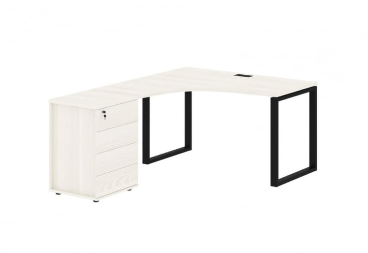 Стол эргономичный с тумбой левый EDIS EQCET 1318 L Ясень Траун Черный_0