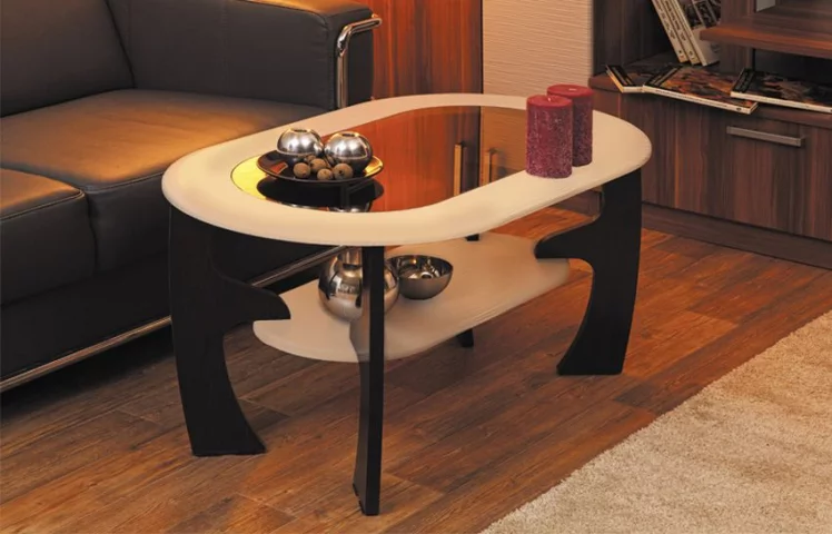 Стол журнальный со вставкой из стекла овальный Сандал белый Венге_0