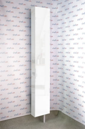 Поворотный шкаф в белом глянцевом стекле Лупо Шелф (правый) Беленый дуб_1