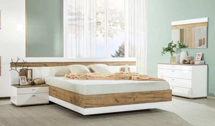 Комод 1200 с 4 ящиками и зеркалом Фиджи 011 Дуб Золотой Белый_12