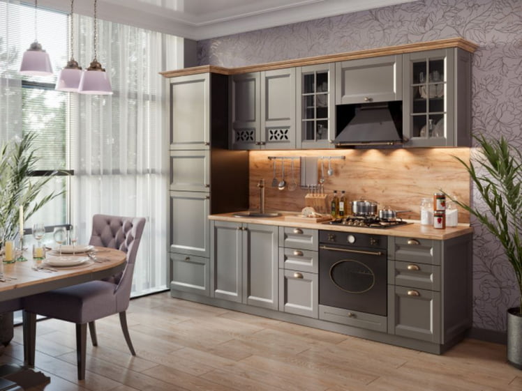 Шкаф кухонный 400 высокий со стеклом Амели-3 ЛД 299.420.000.042 Черный Оникс серый_2