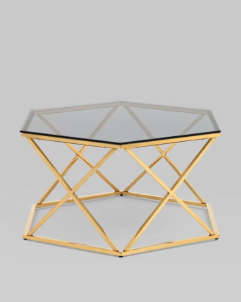 Журнальный столик Круз 93*80 стекло smoke сталь Золото_3
