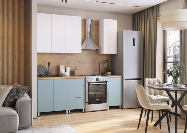 Кухня Деми 1,6 м, белый/белый снег/грин-грей/дуб бунратти №100Ш_0