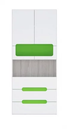 Стеллаж с ящиками Палермо Юниор 04  Белый глянец Ясень шимо светлый Зеленый_1