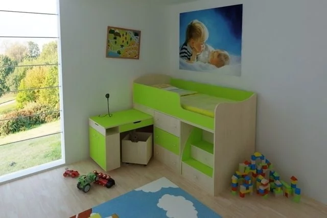 Кровать чердак Малыш Дуб/Лайм_3