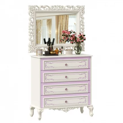 Комод с 4 ящиками и зеркалом Маркиза 01 Алебастр_2