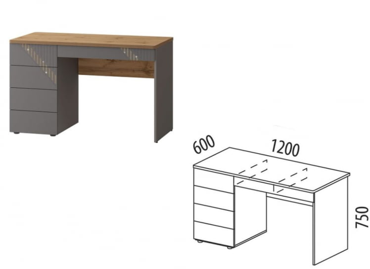 Стол письменный (лев/прав) Монако 902.24 Дуб Вотан Оникс Графит_1