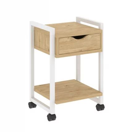 Тумба на колесных опорах с ящиком и полкой LOFT VR.L-T1.K Металл белый Тиквуд светлый_0