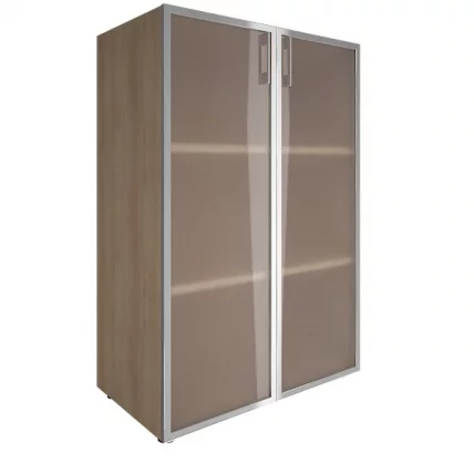 Шкаф книжный средний со стеклом в раме Lacobel без топа YALTA LT-ST 2.4R black Снежная Патина_0