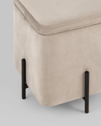 Пуф Грейс квадрат с ящиком велюр Серо-бежевый_2