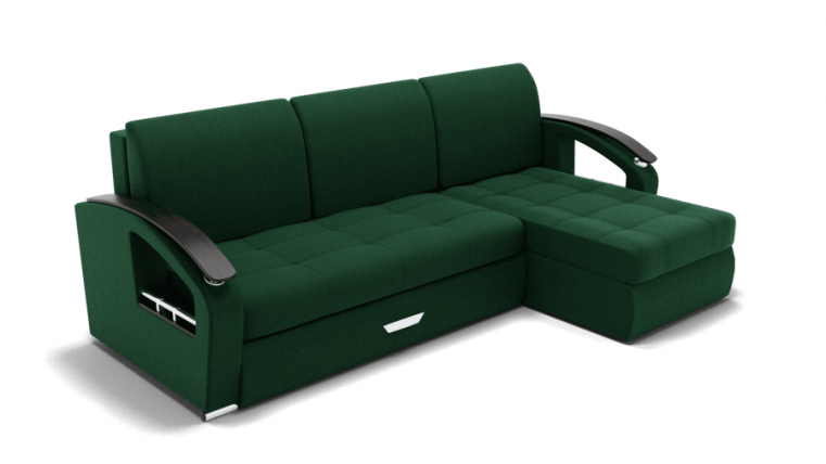 Диван Дубай-1 с оттоманкой угол левый/правый (ЗР) Цвет фасада: Зеленый; Тип: Левый/правый; Материал фасада: Металл/Велюр_0