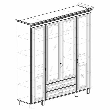 Шкаф четырехдверный Марлен 493 Кремовый белый Патина_1