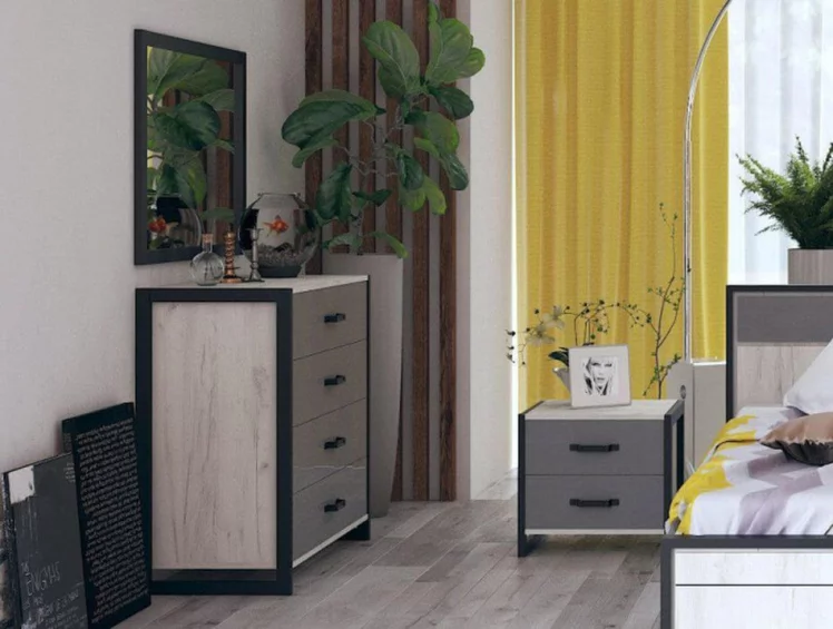 Комплект мебели для спальни Техно №4 Дуб Крафт белый Серый шифер_1