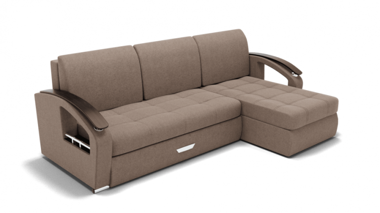 Диван Дубай-1 с оттоманкой угол левый/правый (ЗР) Цвет фасада: Светло коричневый; Тип: Левый/правый; Материал фасада: Металл/Велюр_0