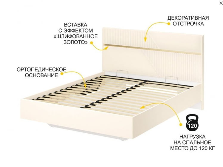 Кровать с подъемным механизмом Монако 903.21 Белый шпон/Даллас Айвори_2
