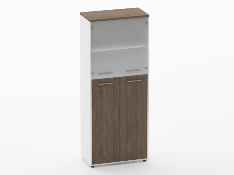 Шкаф 4 широкий верх стеклянные двери, низ закрытый Deka 10.19.191 Дуб Верцаска/Белый_0