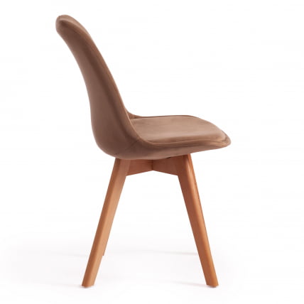 Стул TULIP SOFT (mod. 74) вельвет/дерево , 54 х 47 х 83 см , коричневый (HLR11)/натуральный_1