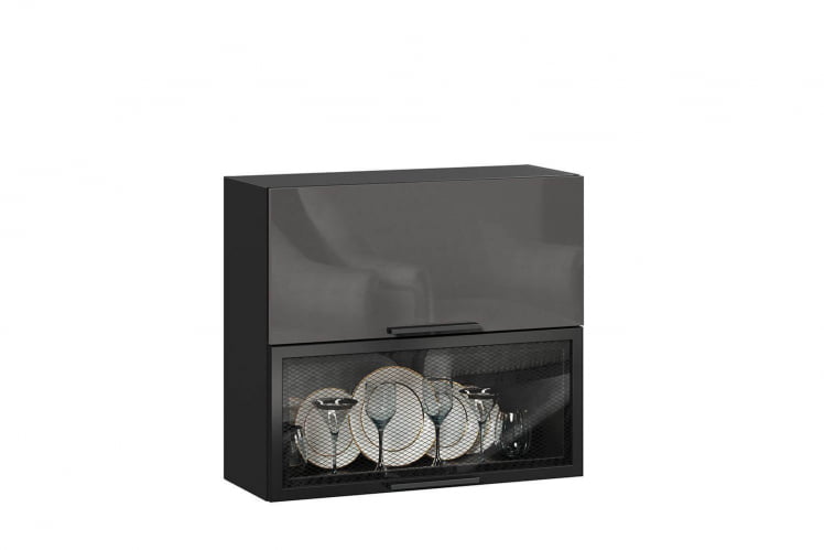 Шкаф кухонный 800 горизонтальный с 2 дверями комбинированный со стеклом Герда ЛД 279.760.000.125 Черный/Черный/Антрацит_0