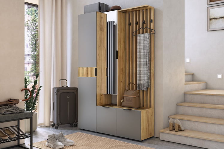 Прихожая Бери К2 Дуб крафт золотой/белое дерево_1