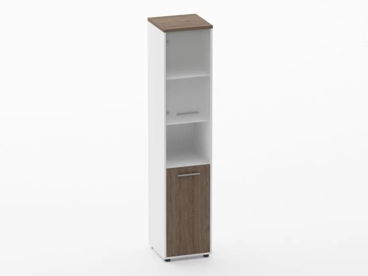 Шкаф 4 узкий верх стеклянная дверь, низ закрытый, с нишей Deka 10.19.18Л Дуб Верцаска/Белый_0