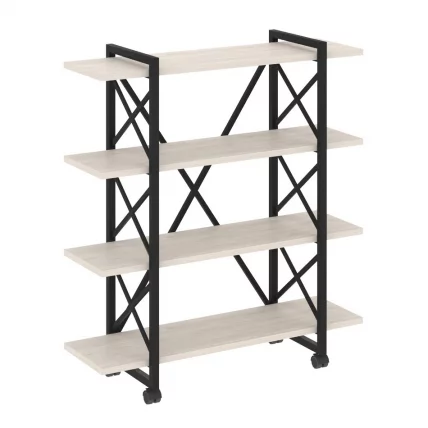 Стеллаж на колесных опорах - 4 полки LOFT  VR.L-MST.K-4.8V Металл черный Денвер светлый_0
