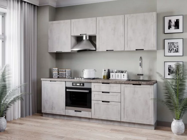 Кухонный гарнитур Джамис 2400 Белый Белый камень_0