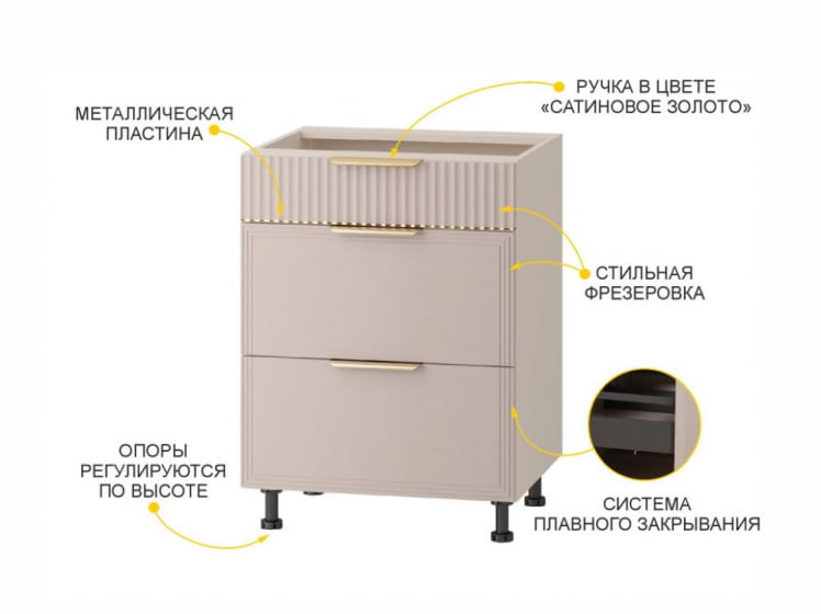 Напольный шкаф (3 ящика с системой плавного закрывания) Флоренция 107.91_5