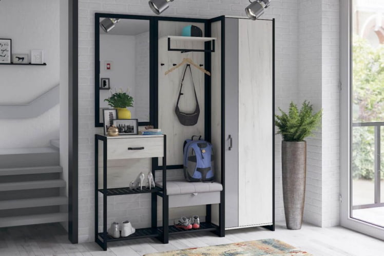 Шкаф одностворчатый глубиной 356 Техно 356 Дуб Крафт белый Серый шифер_3