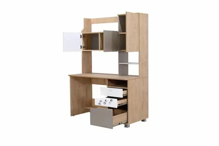 Стол письменный с надстройкой Хаски 12 Дуб Ирландский Мокко Белый_2