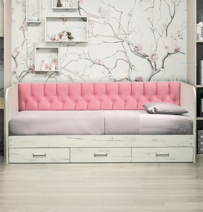 Кровать с продольной мягкой спинкой Софа №14 (800х2000) Дуб Крафт серый Велюр 013_1