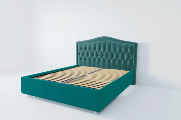 Мягкая интерьерная кровать "Калининград" с ортопедическими латами (металл) Цвет фасада: Бирюзовый; Цвет корпуса: Бирюзовый; Материал фасада: Металл/Велюр; Размер: 1200х2000 мм; Спальное место: 1200х2000 мм _0