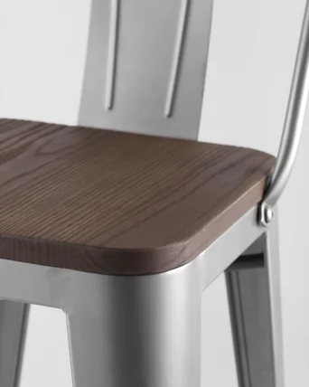 Стул полубарный Tolix Wood со спинкой Серебристый_7