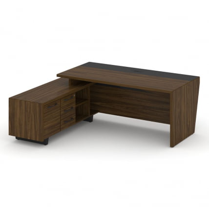 Стол руководителя с опорной тумбой, левый Corner COR.SRT-20(L) Орех Лоренцо Графит_1