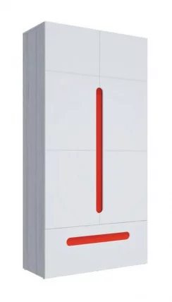 Шкаф двустворчатый с ящиками Палермо Юниор 07 Белый глянец Ясень шимо светлый Красный_0