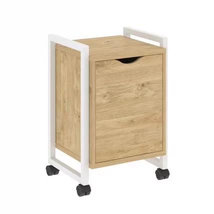 Тумба на колесных опорах с распашным фасадом LOFT VR.L-T2.K Металл белый Тиквуд светлый_0