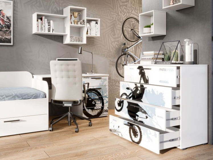 Комплект мебели для детской Мотокросс №2 Серый шелк с фотопечатью_3