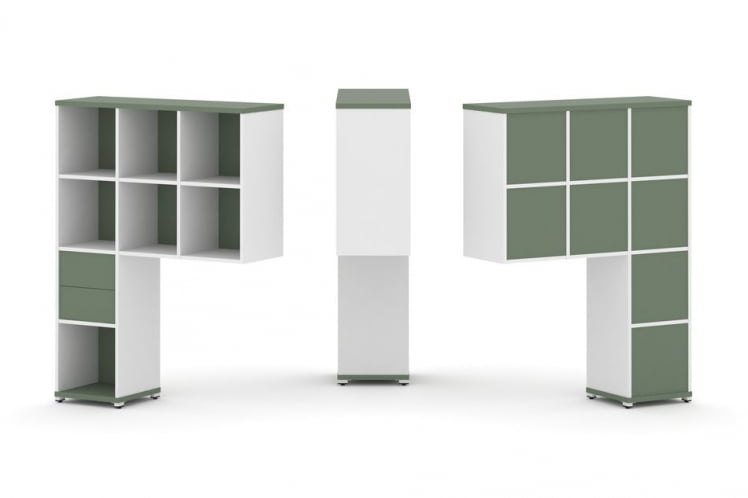 Надставка на стол высокая односторонняя + задняя стенка (8 шт.) + блок с 2-мя ящиками (1 шт.) CONCEPT CN.ONV-002 Кобо Белый бриллиант Белый металл_0