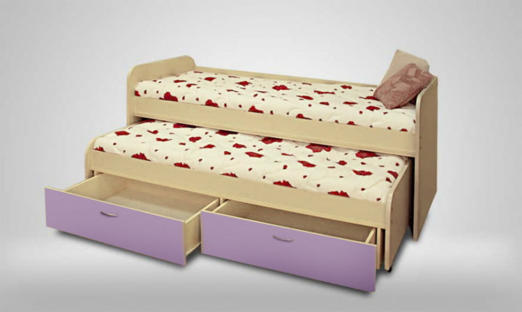 Кровать 2х ярусная с ящиками Антошка Дуб молочный/Лиловый_0