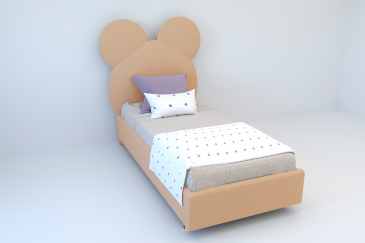 Детская кровать "Маус" с ортопедическим основанием Цвет фасада: Бежевый; Цвет корпуса: Бежевый; Материал фасада: Искусственная кожа; Размер: 800х2000 мм; Спальное место: 800х2000 мм _0
