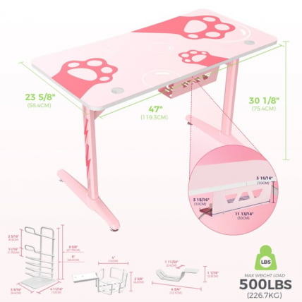 Стол для компьютера (для геймеров) EUREKA GIP 47 Pink_2