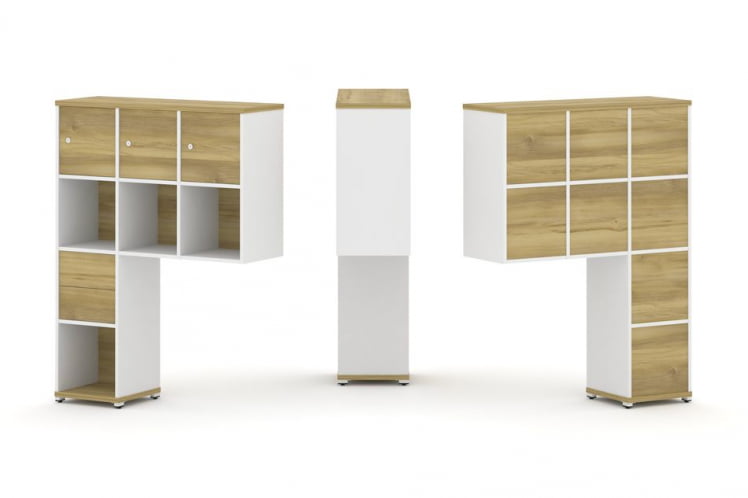 Надставка на стол высокая односторонняя + задняя стенка (8 шт.) + распашной фасад (3 шт.) + блок с 2-мя ящиками (1 шт.) CONCEPT CN.ONV-004 Дуб Винченцо Белый бриллиант Белый металл_0