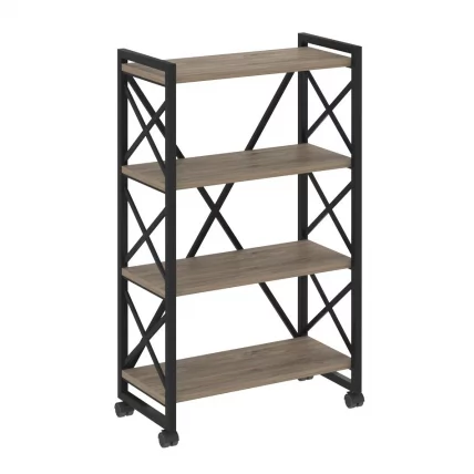 Стеллаж на колесных опорах - 4 полки LOFT  VR.L-MST.K-4.8 Металл черный Тиквуд темный_0