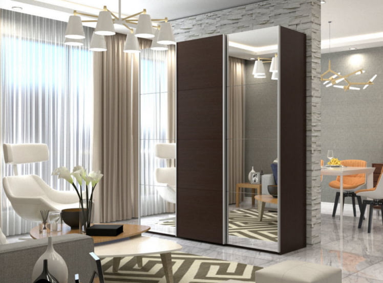 Шкаф-купе трехдверный Прайм 2100 Зеркало/ДСП/Зеркало Венге_1