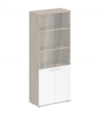 Шкаф высокий четырехдверный со стеклом Sigma SG.801.OD.WH.GL Дуб темный Белый_0