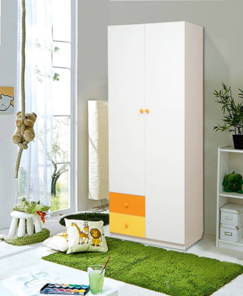Шкаф 2-х дверный с ящиками Радуга Белый/Оранжевый/Желтый_0